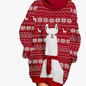NWOT Llama Christmas Sweater Dress (w/ pockets!)